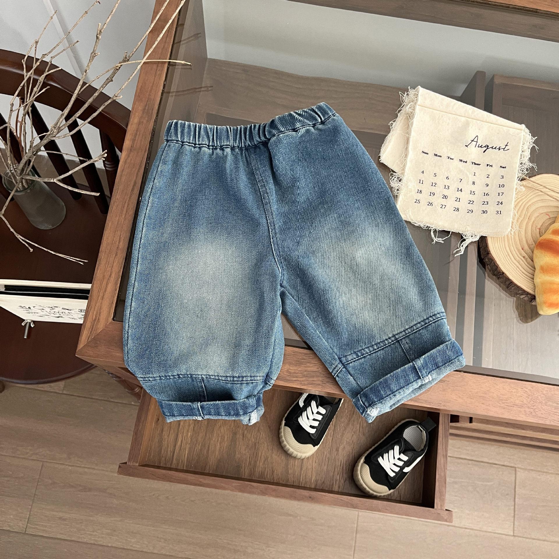 children's pants 2024 spring and autumn new little kids' casual pants fashion korean style boys' washed wear-white jeans all-matching