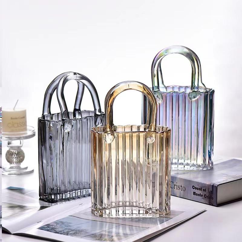 nordic simple handbag glass vase ins style good-looking transparent hydroponic vase home light luxury ornaments