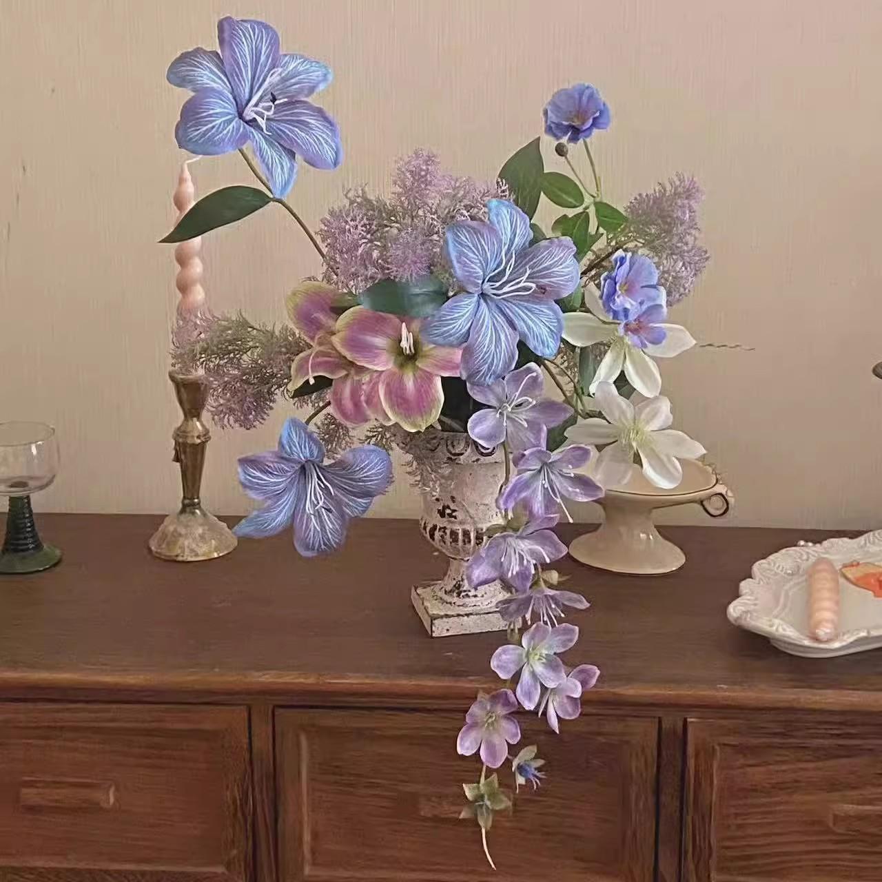 original high texture french retro artificial/fake flower finished bouquet flower arrangement living room home soft decor purple floral