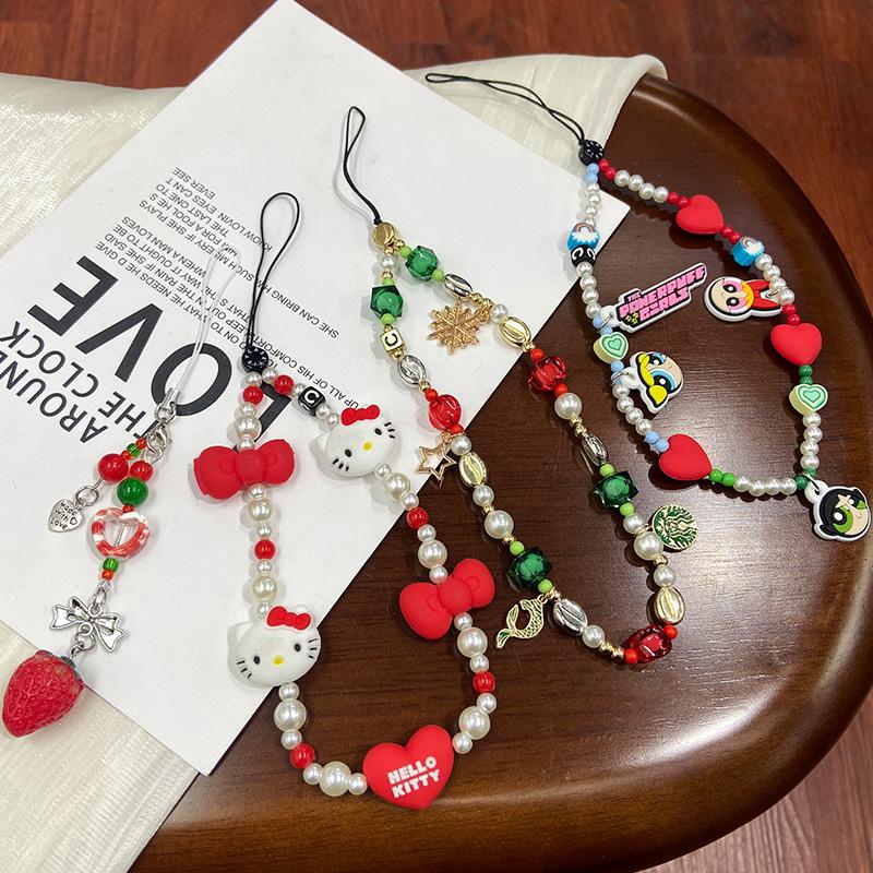 new hellokitty mobile phone charm beaded chain jewelry lanyard female cute cartoon