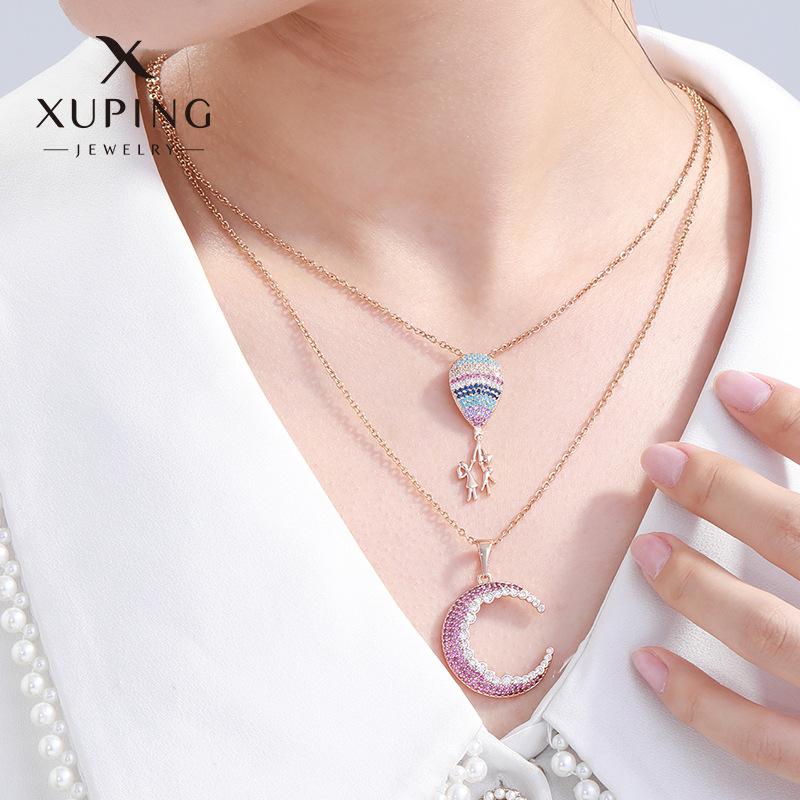xuping jewelry color artificial gemstone alloy inlaid hot air balloon moon pendant high-grade light luxury necklace for women