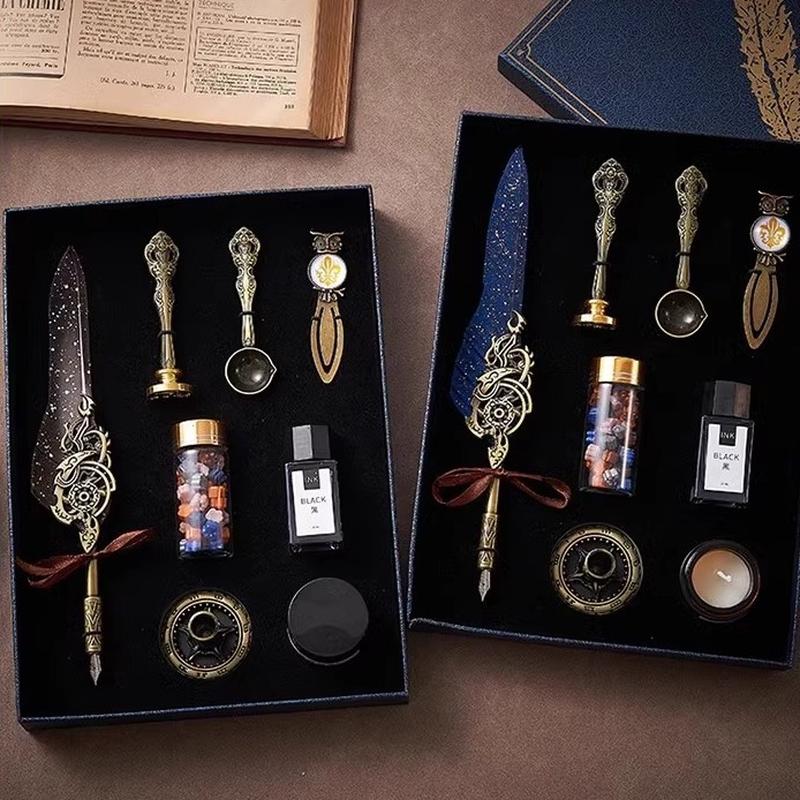 retro pen good-looking suit steampunk feather pen birthday gift european retro feather pen gift box