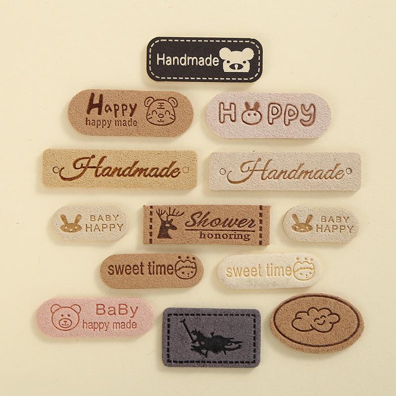 bear rabbit pu leather tag bags jeans waist tag leather trademark embossing leather tag factory wholesale