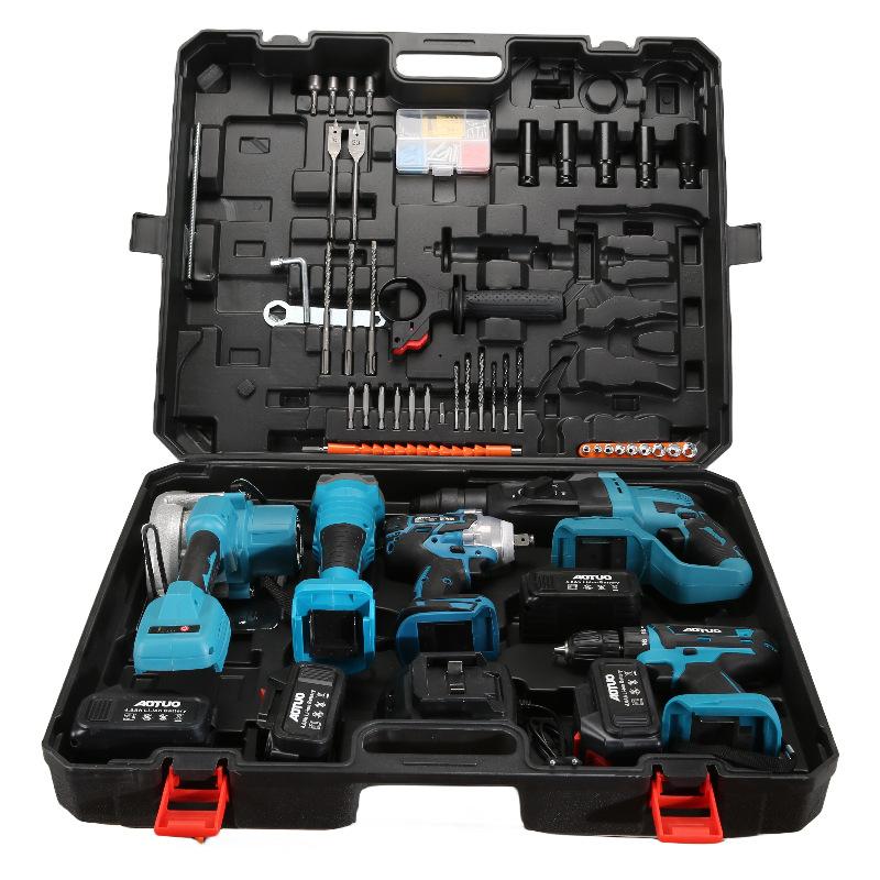 brushless lithium electric tool kit lithium battery impact drill angle grinder electric drill four-piece spanner suit 2 battery universal