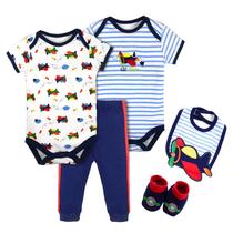 foreign trade factory wholesale baby boy and baby girl clothes short ha trousers saliva towel shoes five-piece suit cotton baby clothes