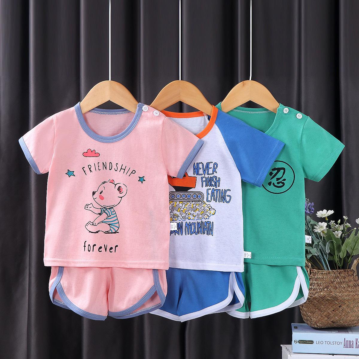 summer new children's short-sleeved suit pure cotton baby clothes korean style two-piece boys' clothing shorts children's clothing