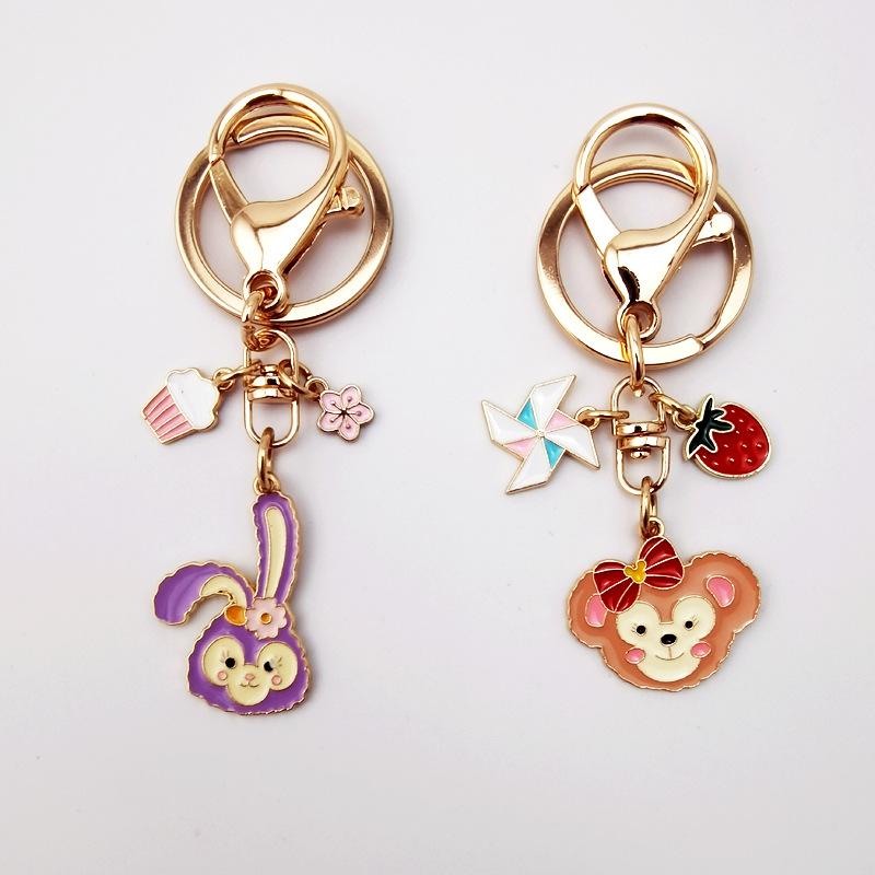 Cartoon Key Button Cute Star Delu Shelliemay Pendant Girl Heart Duffy Bear Key Chain School Bag Bag Charm