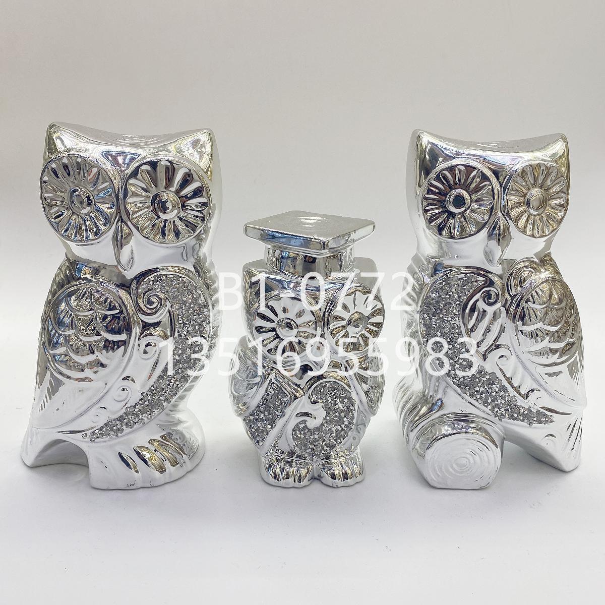 modern simple electroplating silver golden owl soft decoration home living room decor ceramic animal decorative flower vase