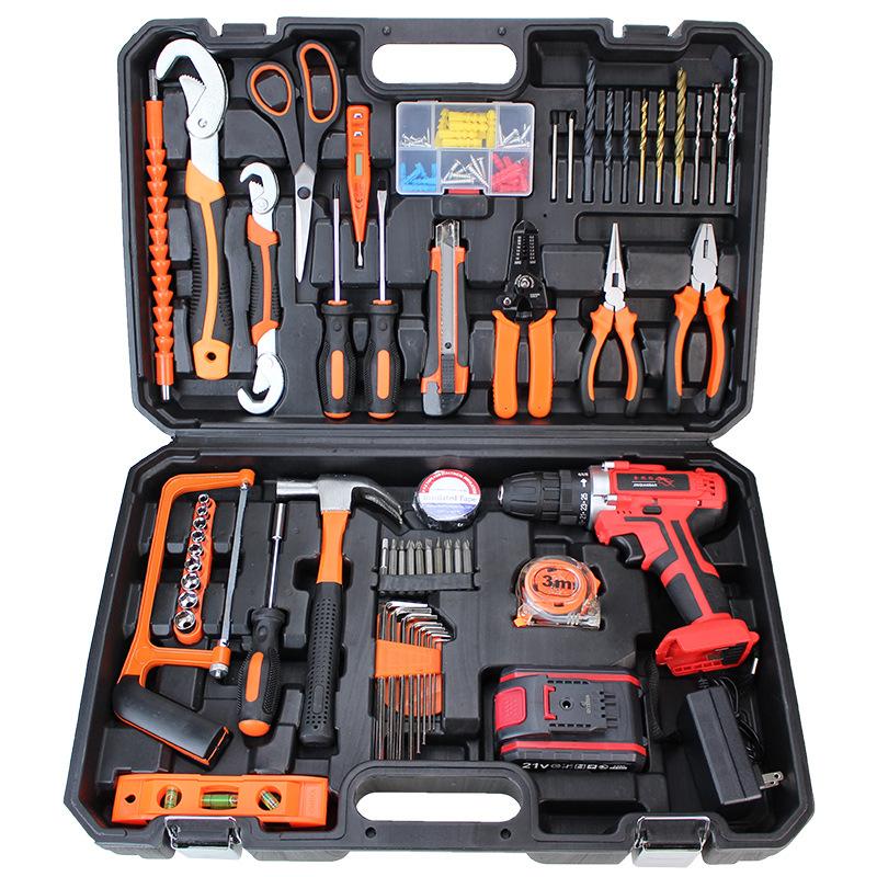 lithium electric drill toolbox hardware kits complete collection cordless drill household electric tool set