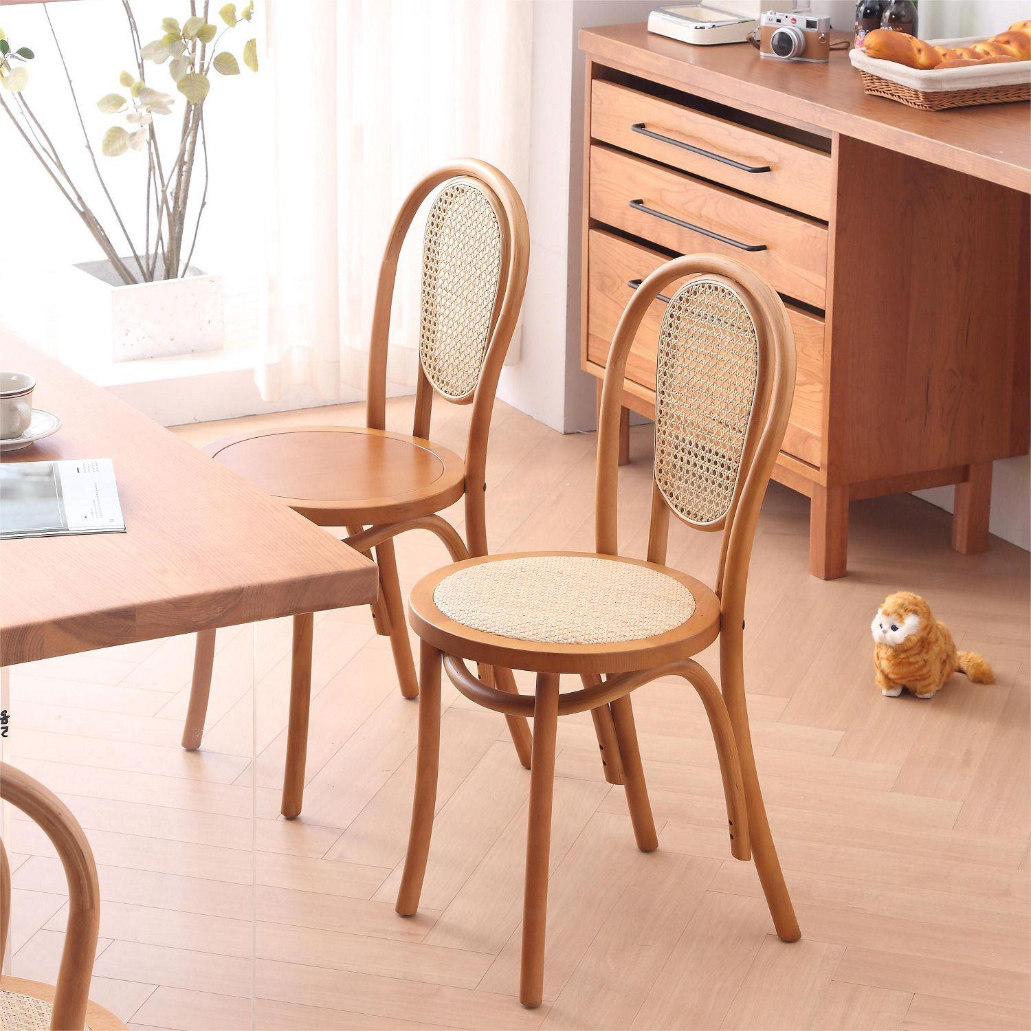 american-style simple solid wood dining chair household rattan armchair internet celebrity mid-ancient rattan chair dining room retro chair stool thumbnail