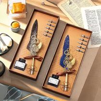 harry potter mechanical feather pen window pen gift box european retro gold water pen birthday ideas gift
