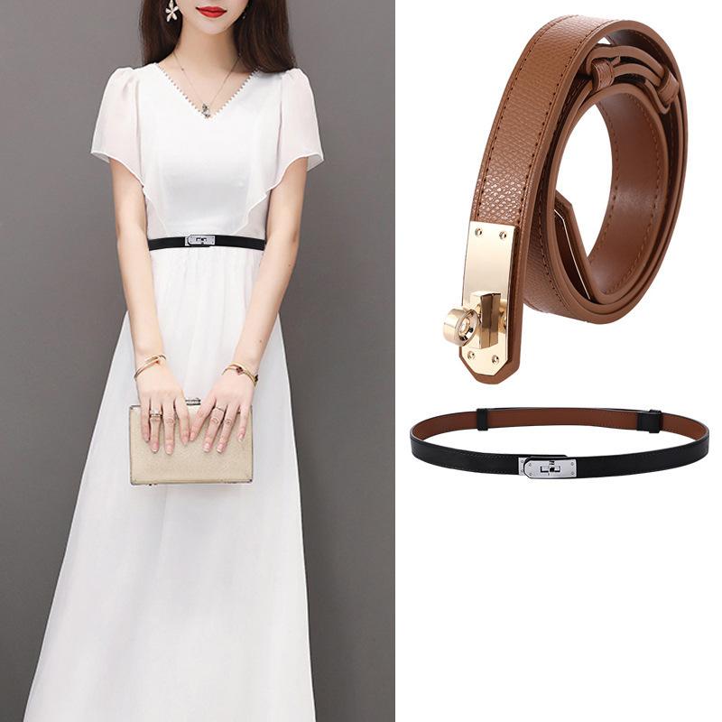 Belt Women's All-Match Wholesale Double-Sided Leather Belt Lock Adjustable Skirt Waist Seal Jeans Strap