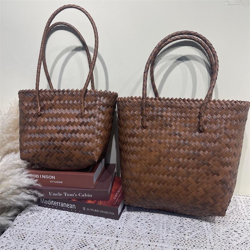 rattan-like straw bag all-match vegetable basket bag long shoulder strap hand woven bag rattan handbag single-shoulder bag women's bag