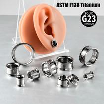 cross-border g23 titanium steel color internal teeth double horn earrings simple hip hop internal thread pulley ear expansion titanium jewelry