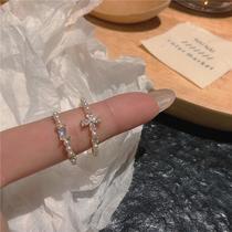 pearl zircon ring female niche design personalized all-match index finger ring stacked index finger ring adjustable opening