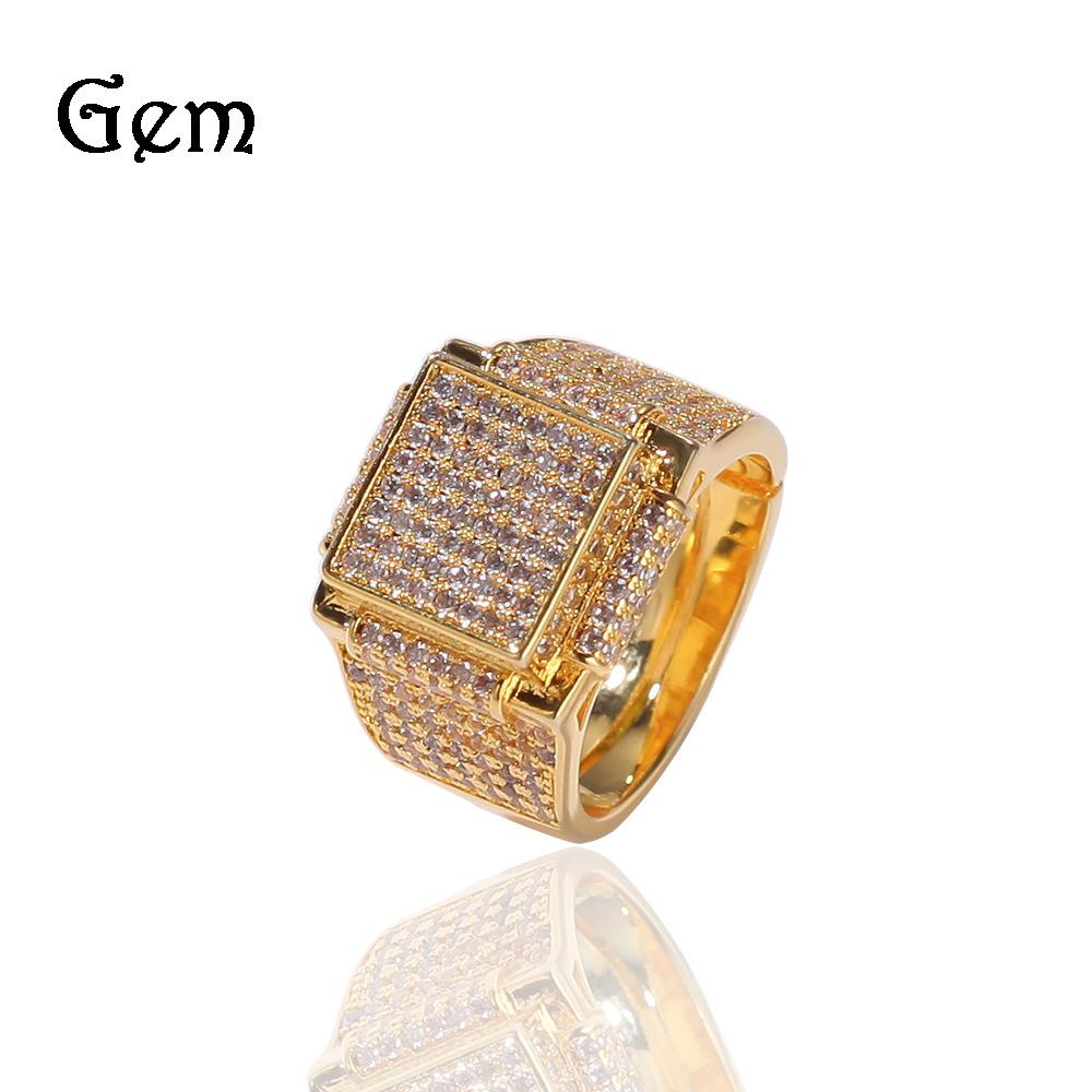 European Hip Hop Men's Zircon Ring Square Exaggerated Ring Fashion Brand Men's Bling Cool Rap Item