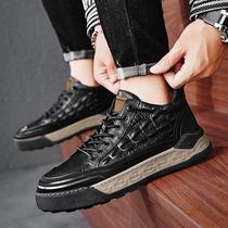 crocodile pattern japanese leather shoes business casual loafers trendy handsome college student board shoes with jeans men's shoes