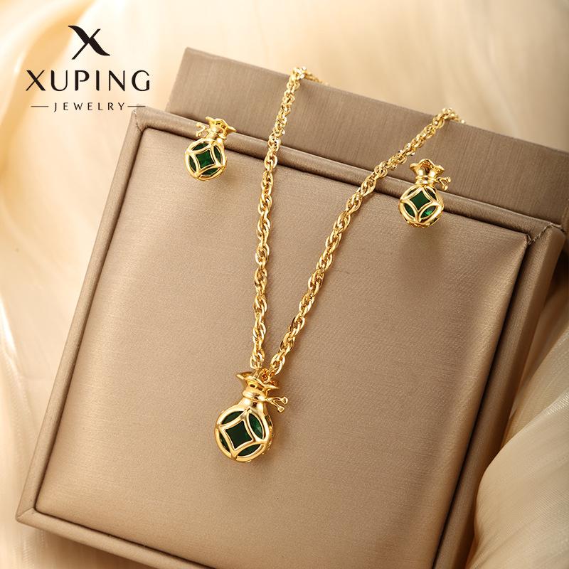 xuping jewelry suit women's fashion retro color artificial gemstone lucky bag niche temperament ear stud necklace ornament