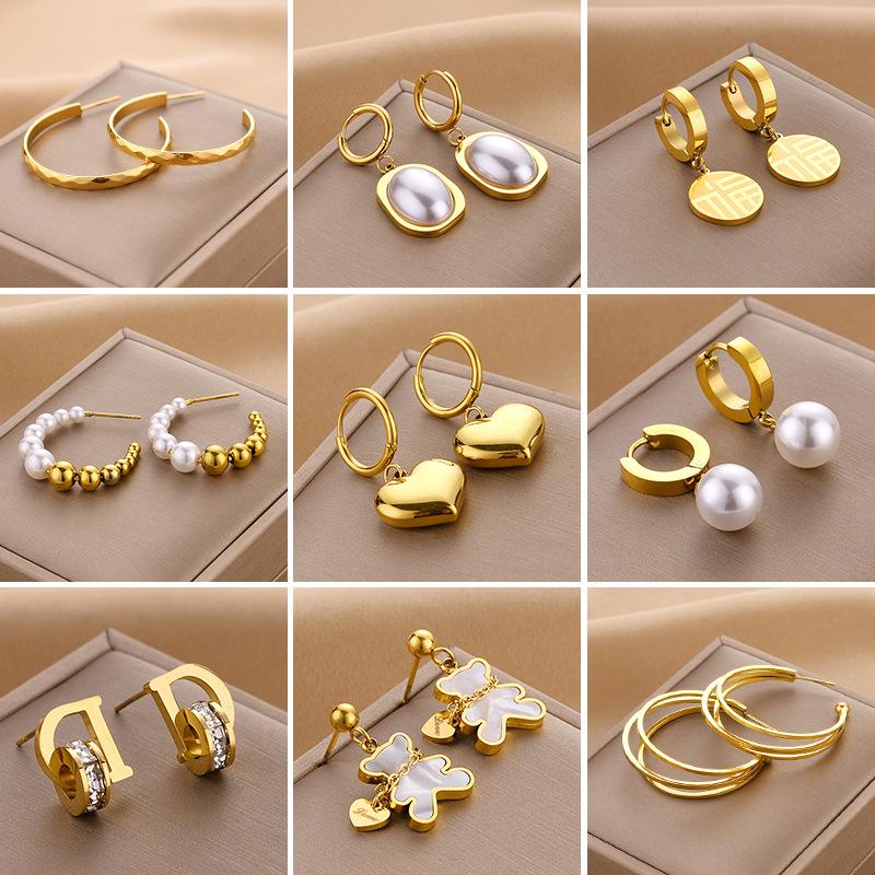 Europe and America Cross Border Titanium Steel No Fading Earrings Ear Studs Gold Rose Gold Steel Color Stainless Steel Earrings Jewelry Wholesale