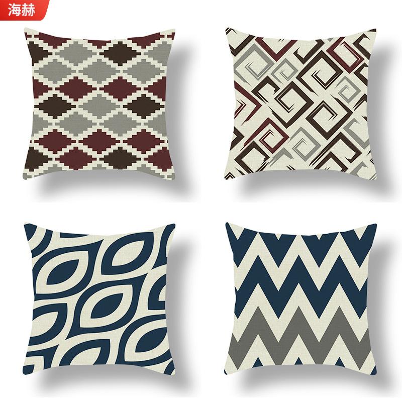 amazon cross-border linen geometry pillow cover stylish home decor pillow office car back cushion covers wholesale