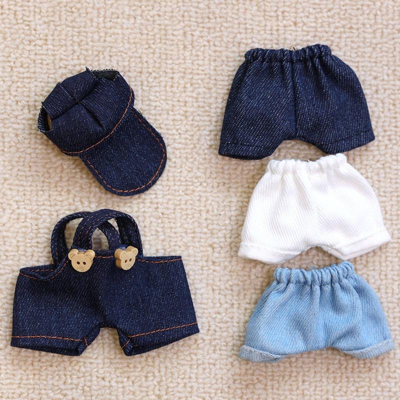 14cm palm dog doll suspender pants small hat bjd doll jeans plush toys doll clothes accessories wholesale