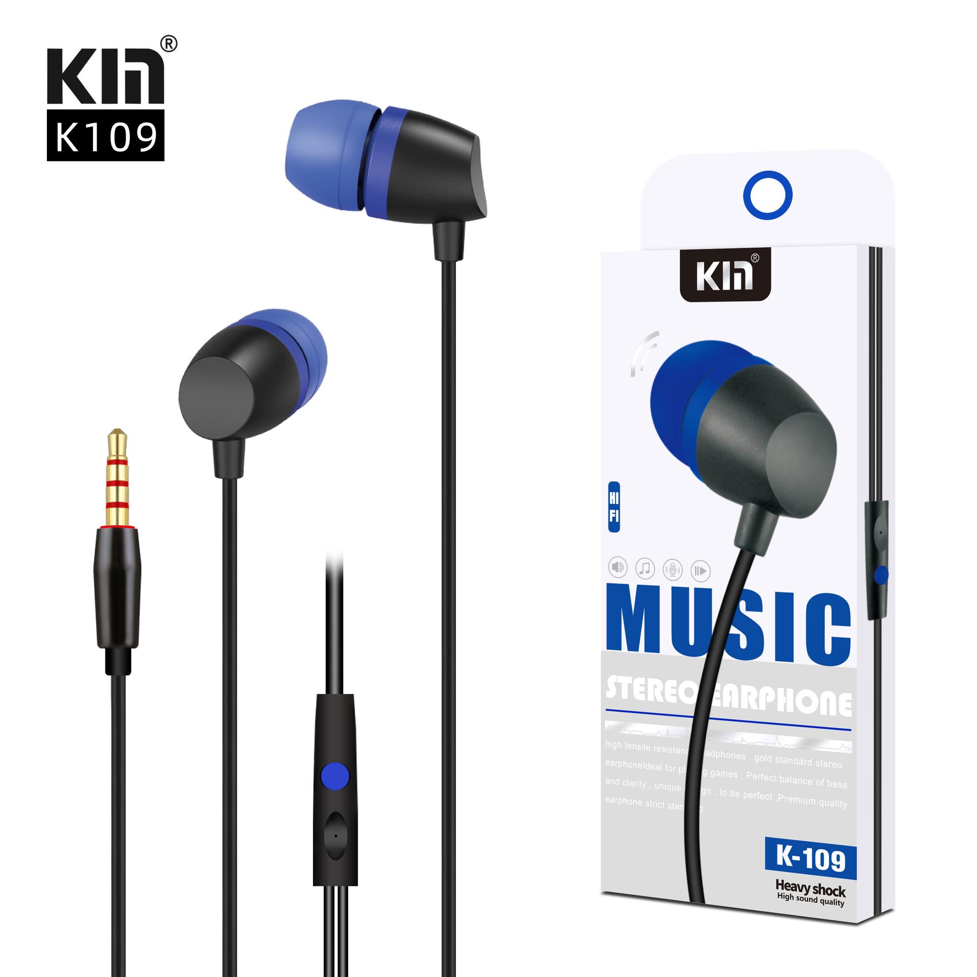 Km/K109 Wired Headset Music Mobile Phone Universal Earphone with Mic through-Hole in-Ear Headset
