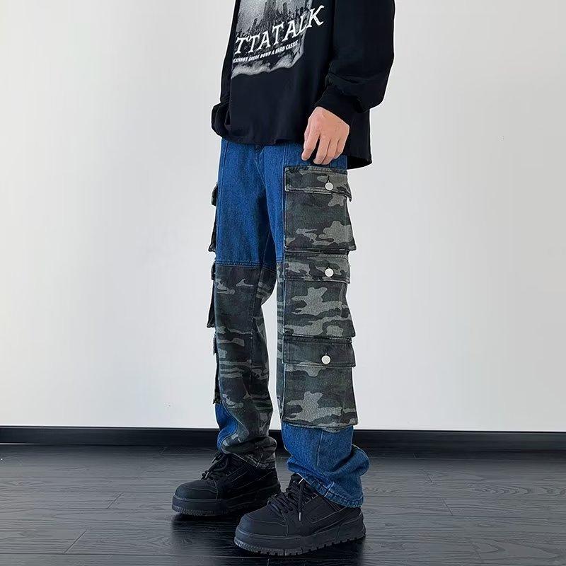 american-style heavy camouflage jeans baby boy and girl summer retro hiphop straight cargo pants wide leg mop pants fashion brand