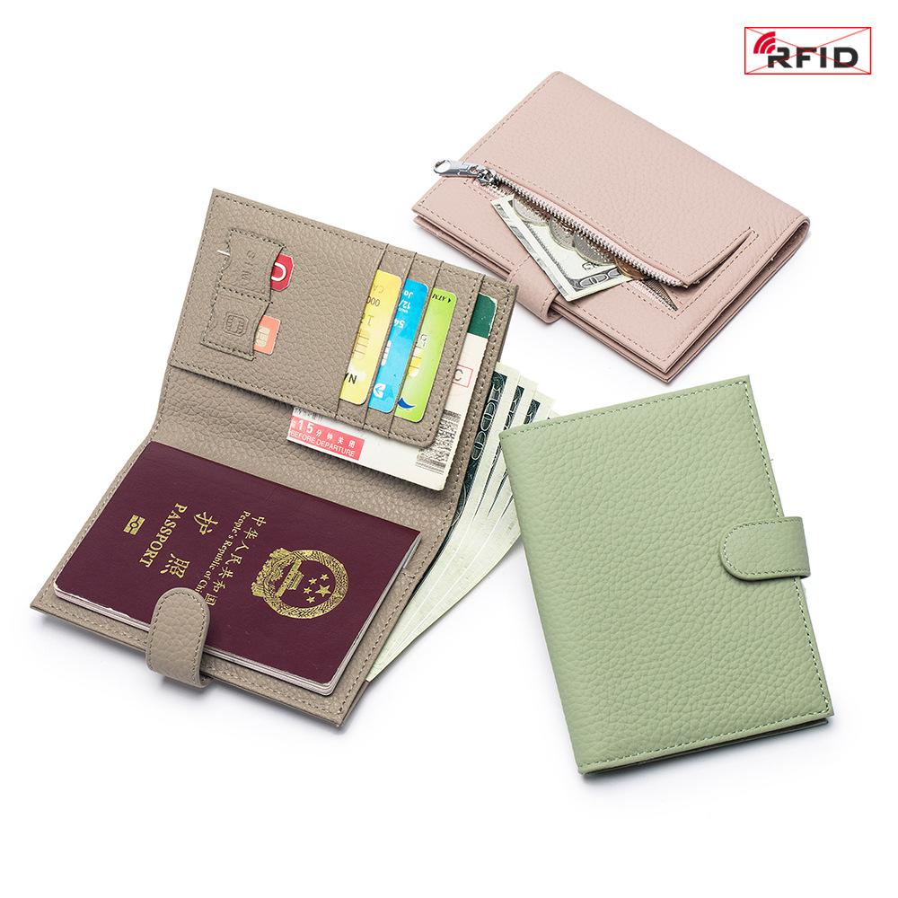 new genuine leather rfid ultra-thin passport holder multi-functional wallet ticket clip passport id wallet storage bag for women