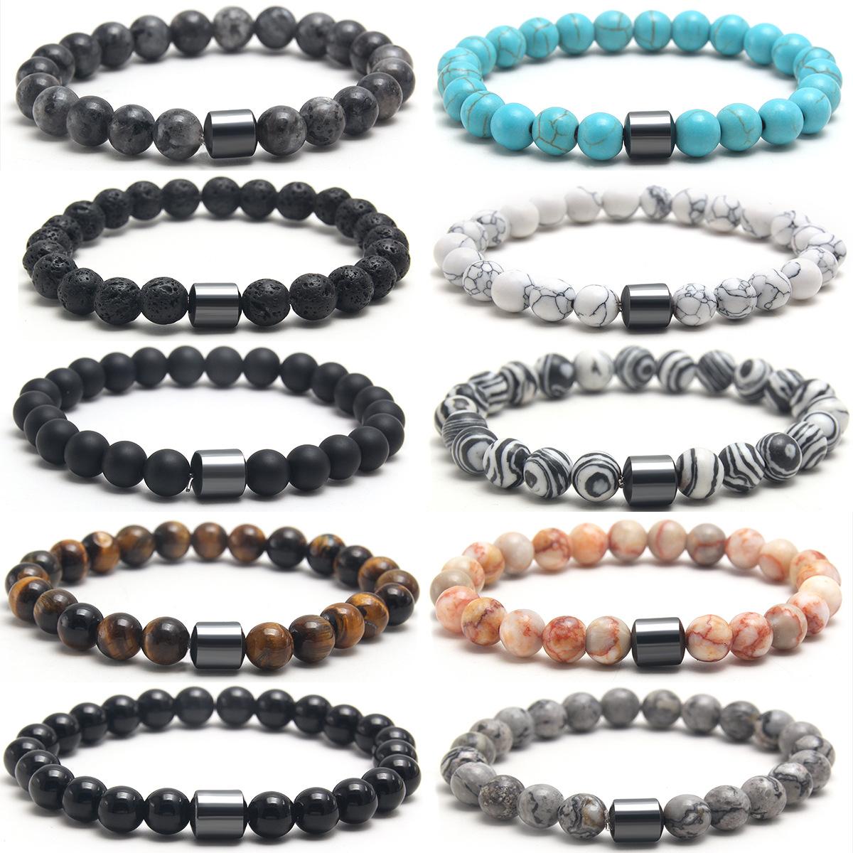 cross-border foreign trade ornament haematite volcanic rock tigereye 8mm natural stone beaded bracelet elastic string bracelet