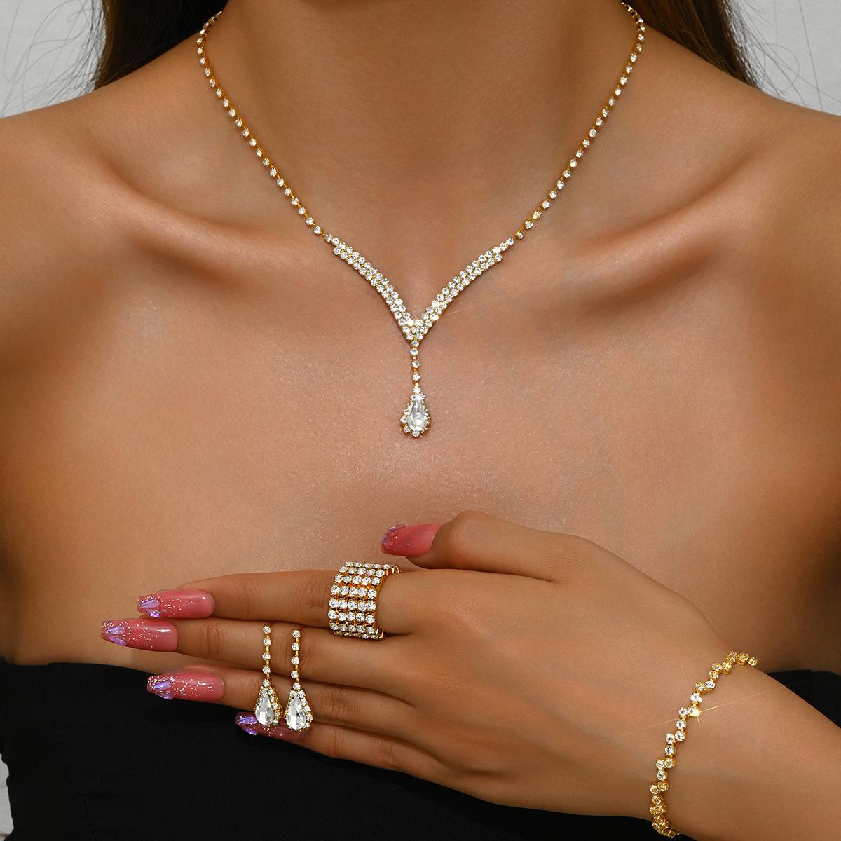 cross-border e-commerce bride jewelry for girls european and american rhinestone necklace earrings earrings wedding jewelry suit wholesale