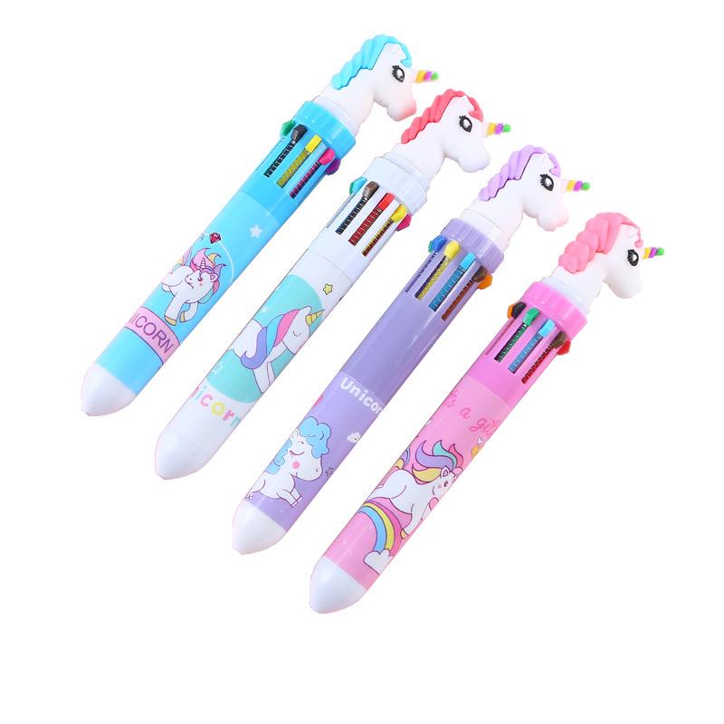 Unicorn Cartoon Flamingo Bubble Dragon Cute Porket 10 Color Press Creative Multi-Color Pen Plastic Ball-Pen