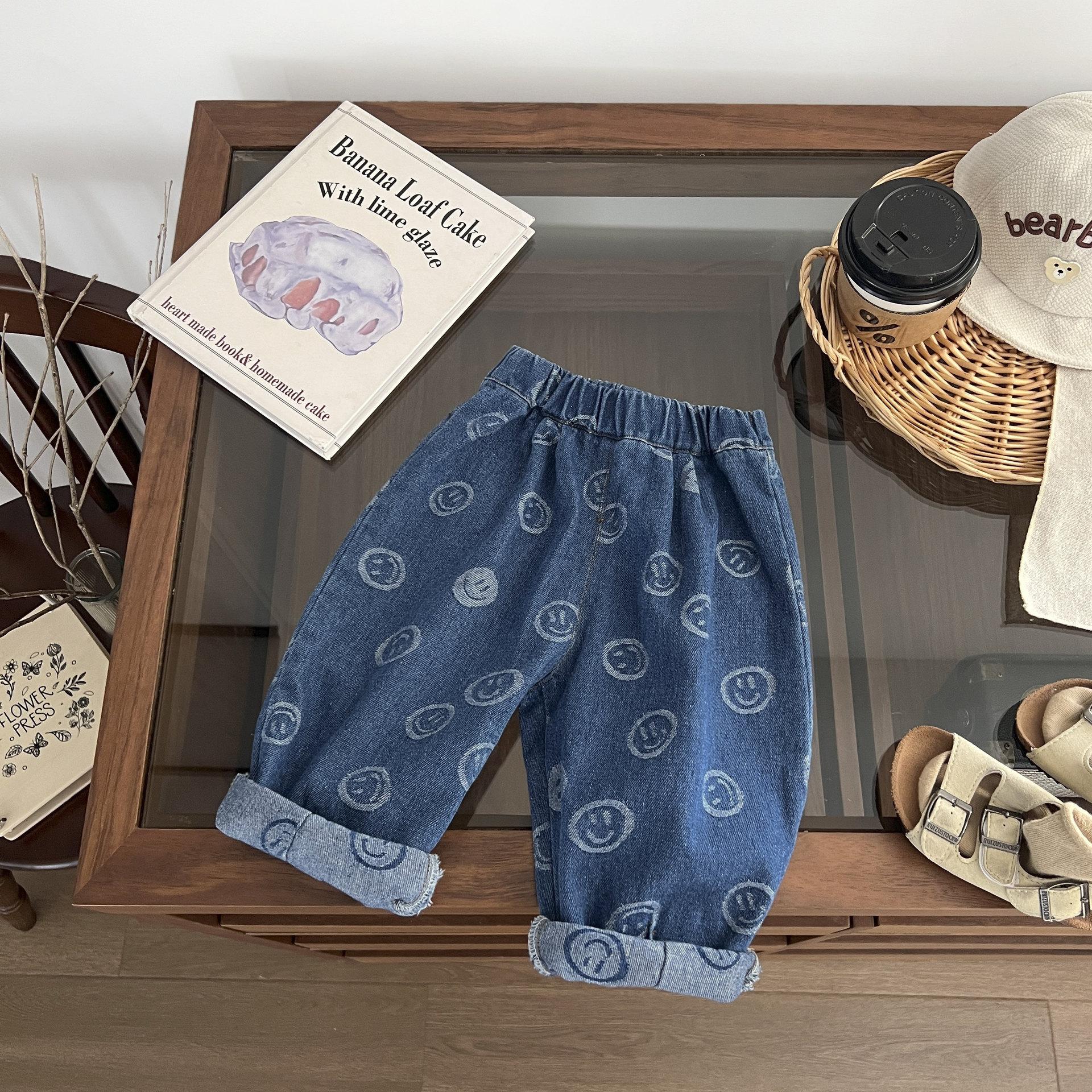 boys' jeans spring and autumn 2024 new baby cartoon versatile casual pants children handsome fried street outer wear pants