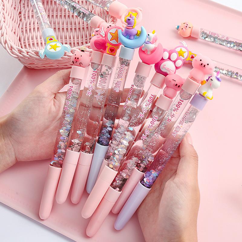 creative quicksand little fairy gel pen cute girl heart xingx oil quicksand magic colorful pig ball pen