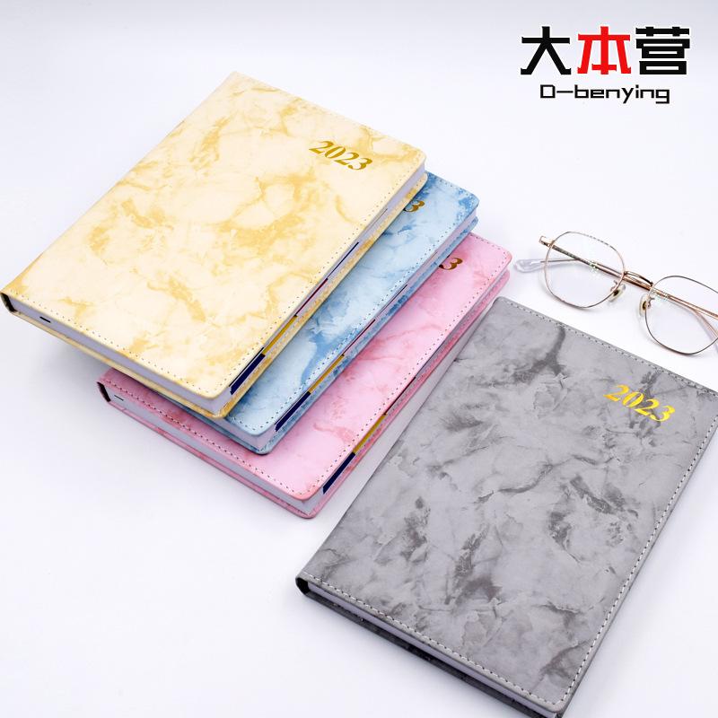 2024 english version schedule book daily planner calendar a5 marbling imitation leather calendar notebook