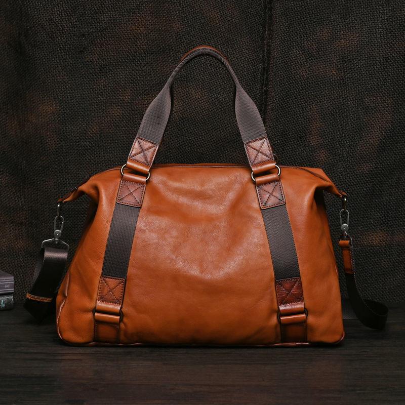s5y men's handbag genuine leather high-block travel bag large capacity shoulder crossbody travel fitness short trip