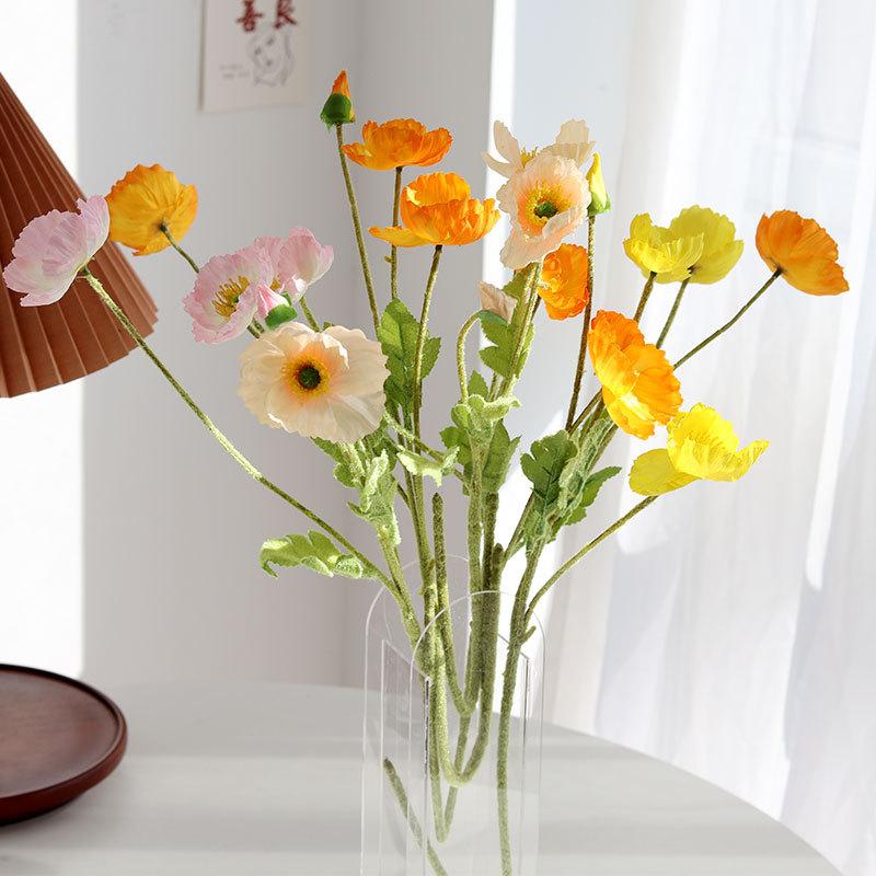 Yu Meiren Artificial Flower Flocking Poppy Flower Wedding Decoration Home Decoration Artificial Flower Silk Flower Fake Flower Wholesale