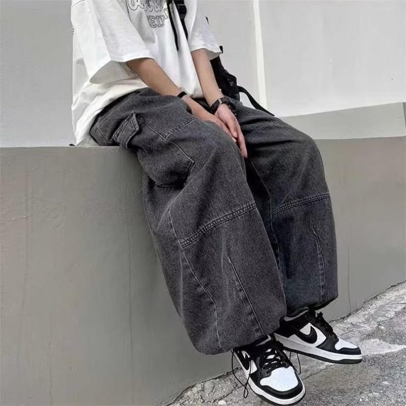 autumn pants american style hip hop retro overalls all-matching wide leg jeans harem pants trousers men