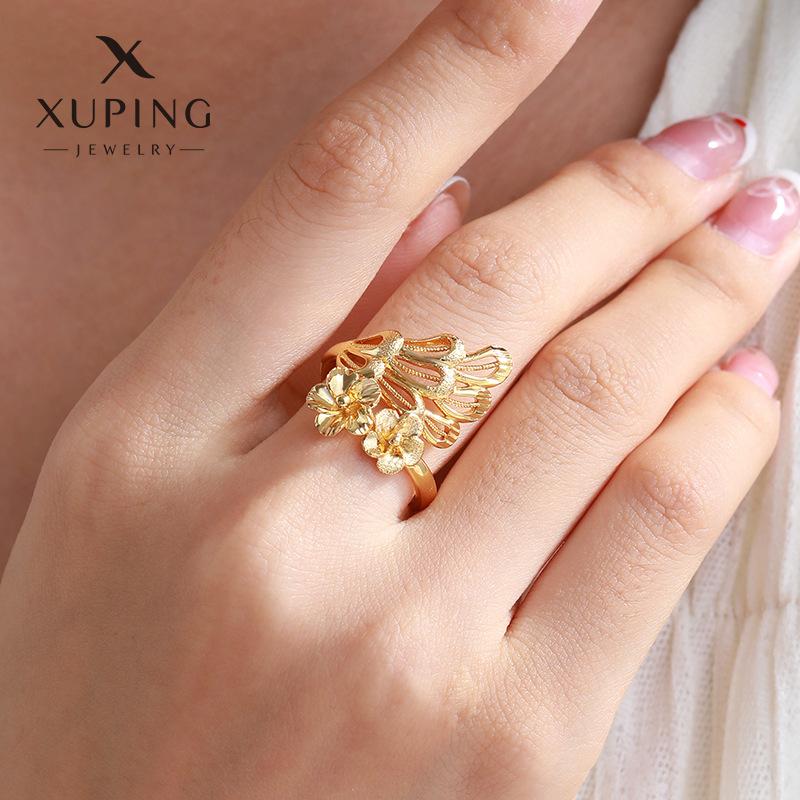 xuping jewelry copper alloy electroplated 24k golden phoenix tail flower ring niche retro simulation gold wedding ring