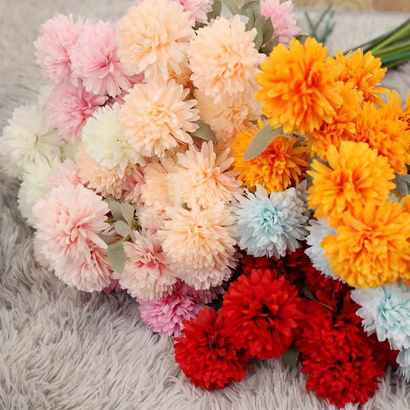 Ping Pong Chrysanthemum Artificial Flower Chrysanthemum Artificial Flower Wedding Flower Silk Flower Wedding Hall Decorative Floral Road Lead Flower Onion Ball