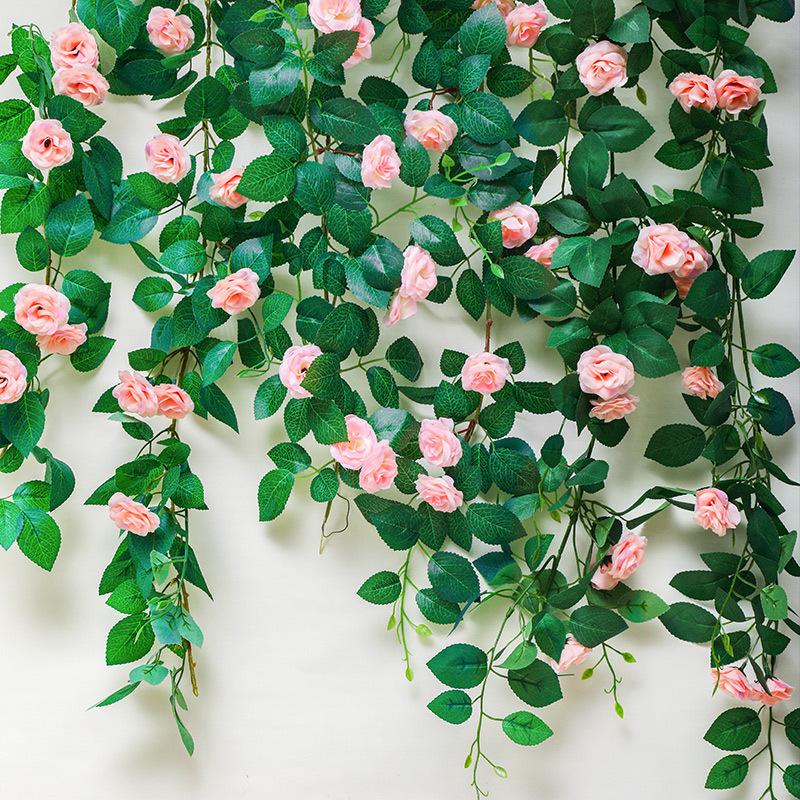 artificial rose vine decoration air conditioning pipe covering winding wall green plant rose vine artificial flower vine