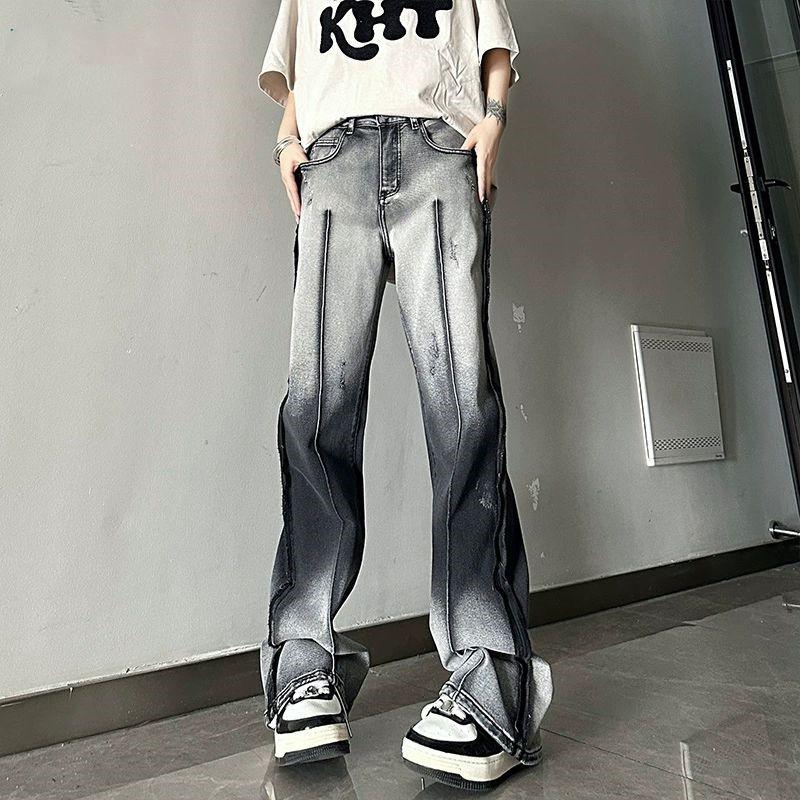 American High Street Jeans Men's Fashion Brand Design Tie-Dyed Distressed Niche Pants Heavy Vibe Casual Mopping Pants