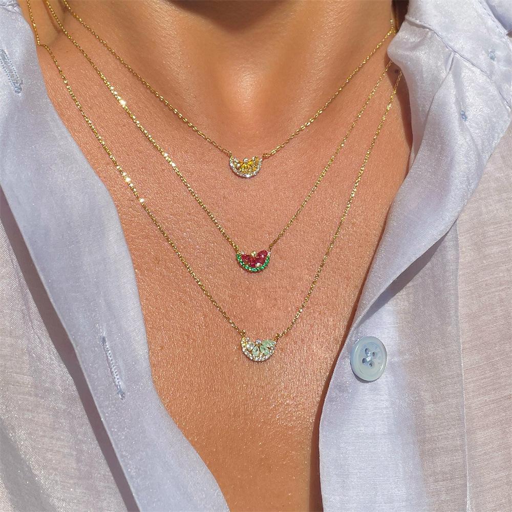 summer fresh watermelon fruit necklace 18k real gold micro inlaid color zircon pendant cross-border sold jewelry jewelry wholesale