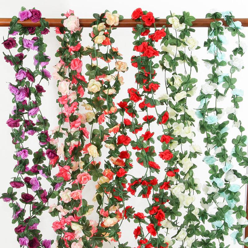 artificial flower 45 head flower rattan fake flower silk flower water pipe rattan dress up wedding arch winding ornamental flower rose vine