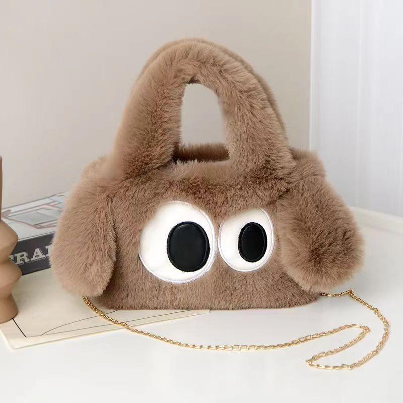 plush bag handbag cute big eyes puppy portable messenger bag women's shoulder plush bag solid color fur bag