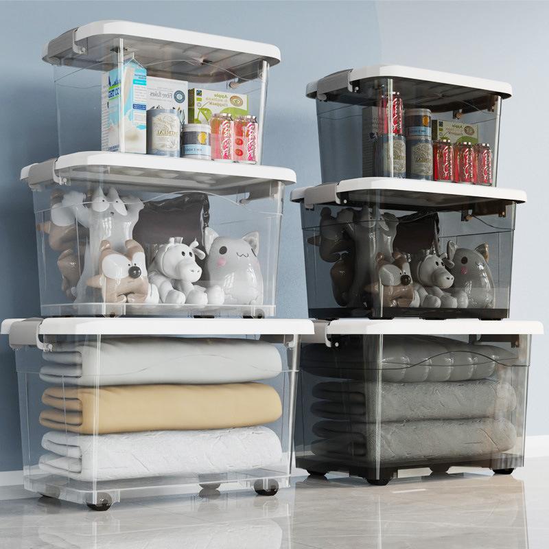 plastic transparent storage box with lid household clothes clothing storage box super large storage storage box storage box