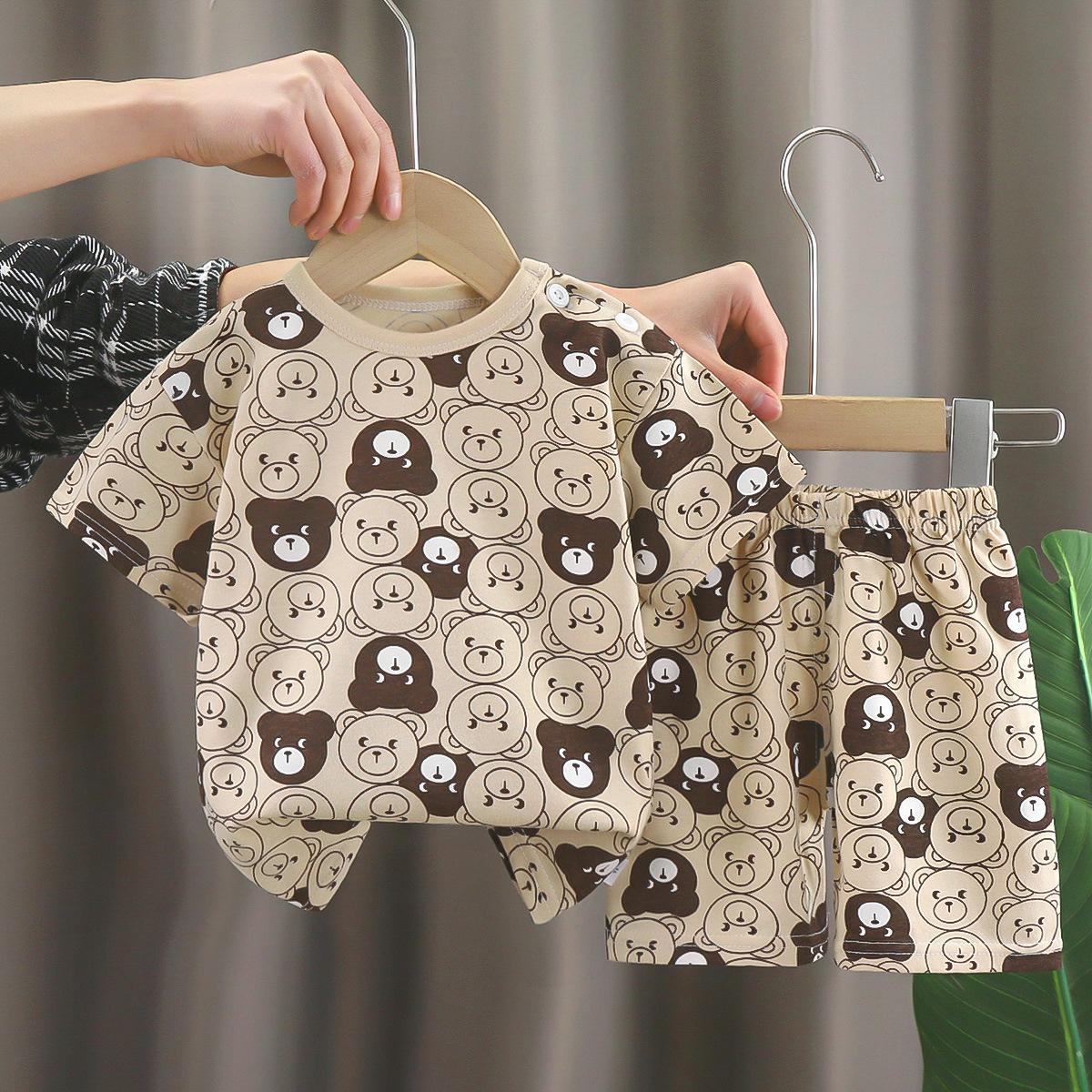 children's short-sleeved suit cotton girls' summer clothes boys' t-shirt baby baby clothes korean style children's shorts factory