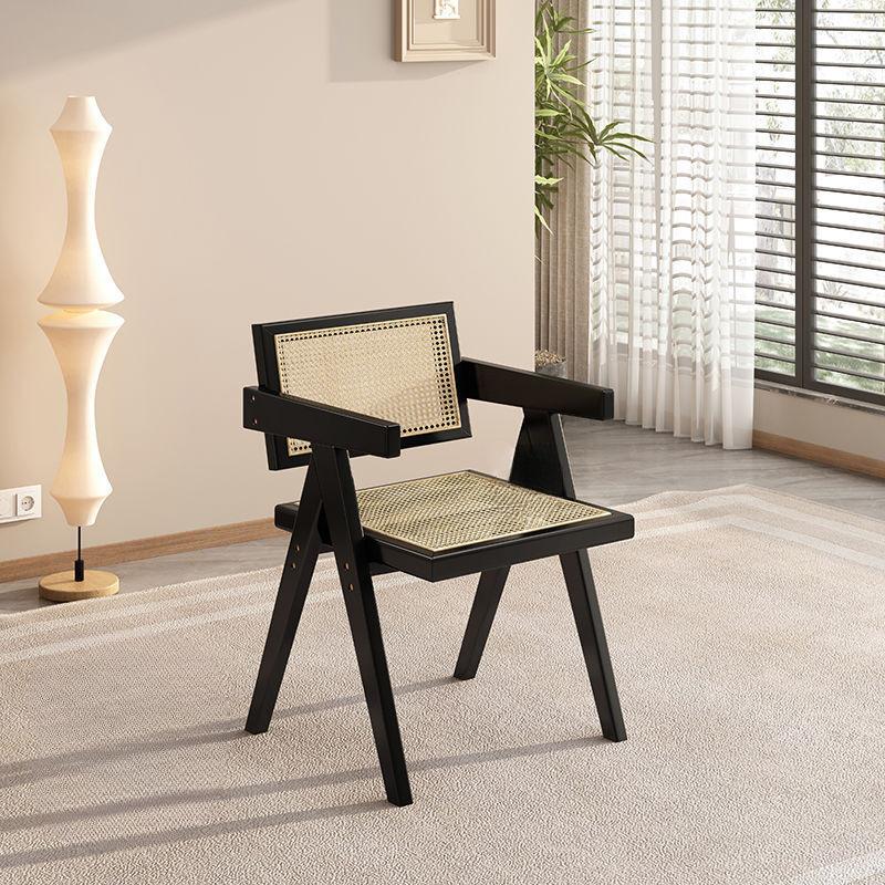 nordic solid wood rattan dining chair home balcony leisure rattan chair net red sun bed & breakfast chandigar armrest chair