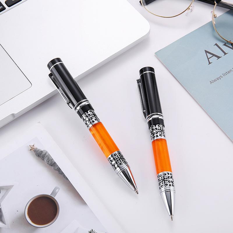 High-Grade Acrylic Rotary Relief Carved Metal Ball Point Pen Business Activities Gift Pen Metal Neutral Oil Pen