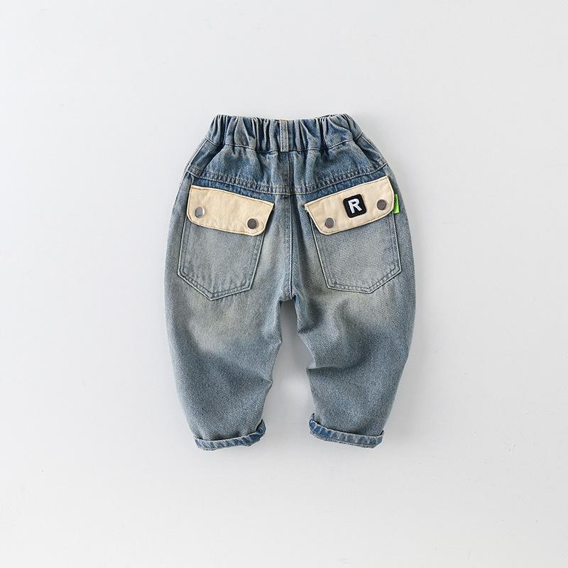 Boys' Jeans New 2024 Spring Fashionable Fried Street Children's Trousers Retro Baby Clothes Pants Spring and Autumn
