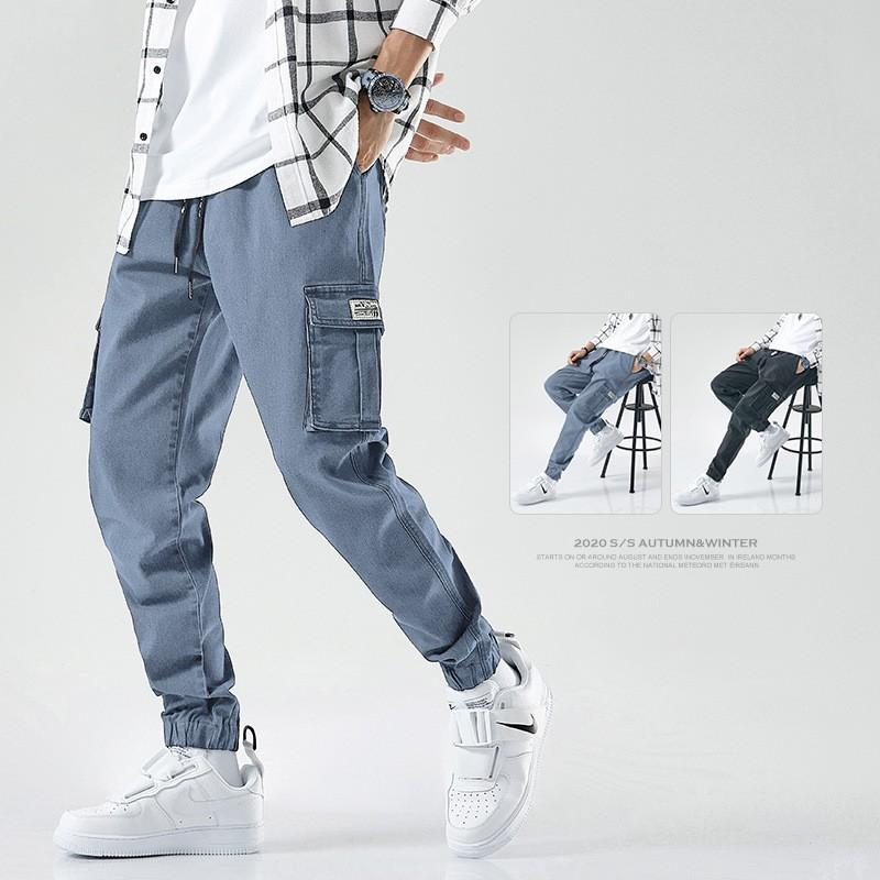 men's jeans spring and autumn loose casual long pants fat man cargo jeans ankle banded pants plus size men's pants
